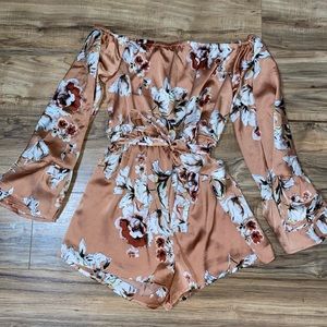 NWT peach floral off the shoulder romper